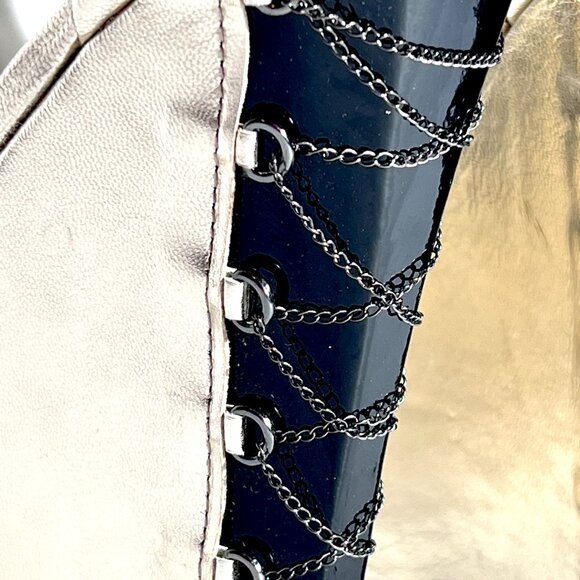 Rock & Republic Soft Pewter Gold Wedge Leather Corset Heel Sz 8 - Picture 4 of 14